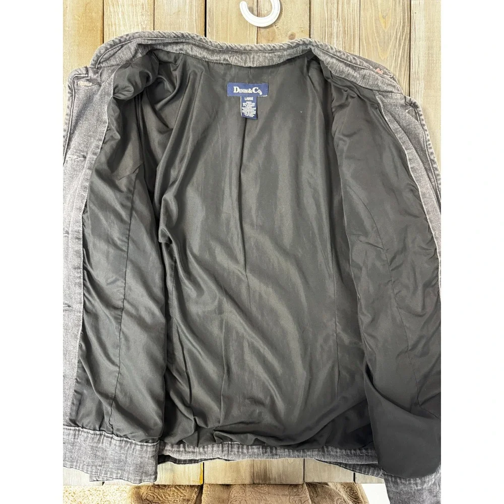 Denim & Co Floral Embroidered Denim Chore Coat Jacket Black Size Large - Picture 5 of 9